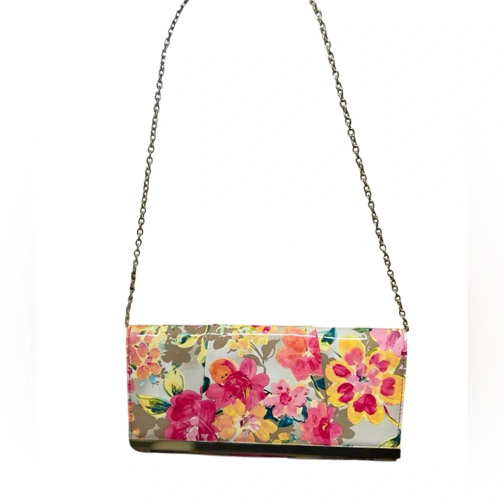 Jessica McClintock Patent Floral Envelope Clutch - Picture 3 of 6